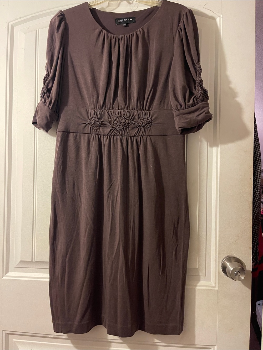 Jones New York Chocolate Brown Ruched Waist Midi Dress